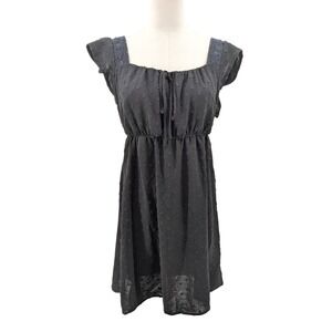 Boho Swiss Dot milkmaid Babydoll Mini Dress Black Tie Front Luna Chix Large